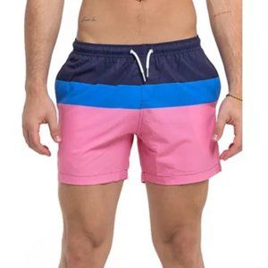 Bermies The Classic Surfside Colorblock Stripe Swim Trunks~6" inseam